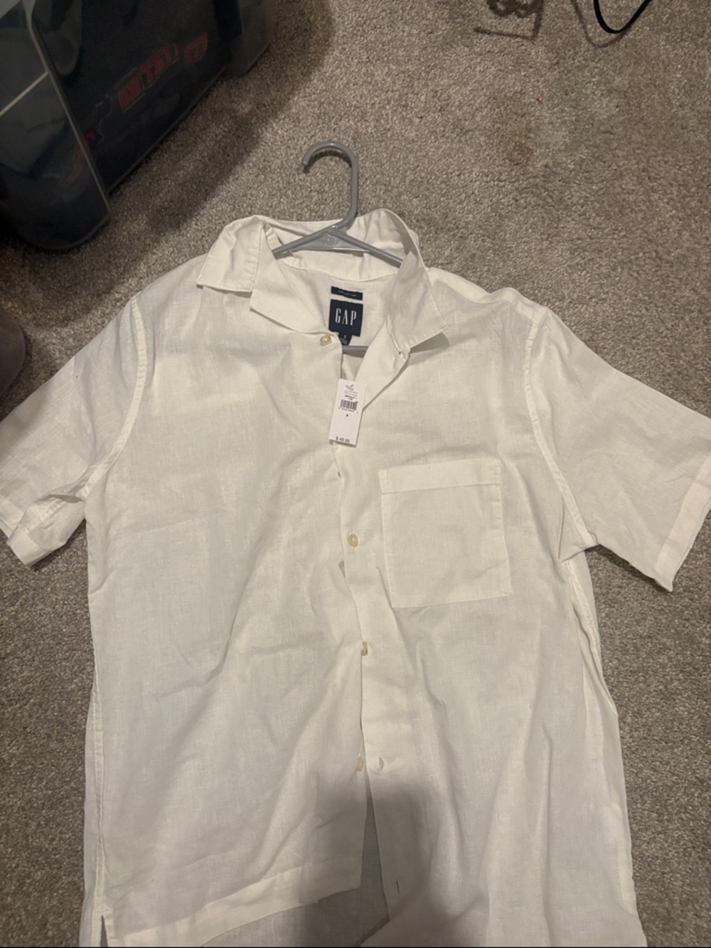 GAP Men's Short Sleeve White Linen Shirt with Chest Pocket